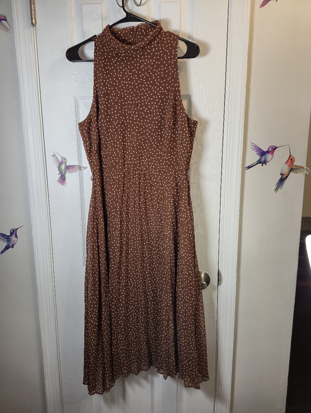 Just Taylor Brown White Polka Dot High Neck Sleeveless Maxi Dress Size 10 Retro